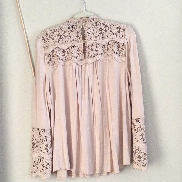 VICTORIAN lace ballet pink blouse with crochet lace details, never worn, Size L - Picture 6 of 10